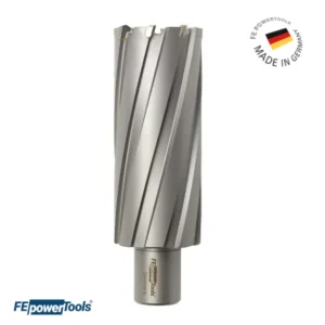 Fresa anular FE Powertools FET 75 TCT con puntas de carburo para perforación de metal de 75mm de profundidad.